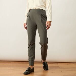 A DAY Women's Large Turn It Up Pants Moss Green Pants Soft Matte Tapered Pleated